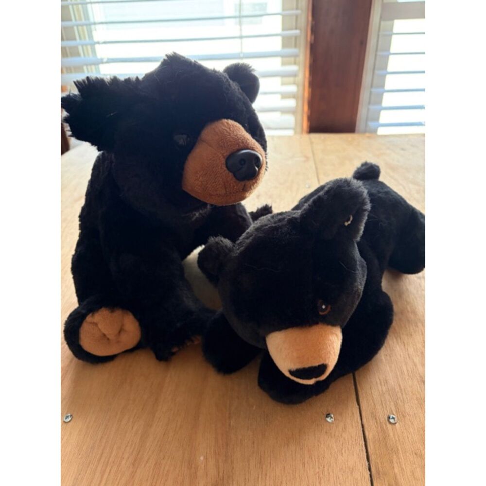 2 Wild Republic Plush Sitting Black Bears Mama and Baby